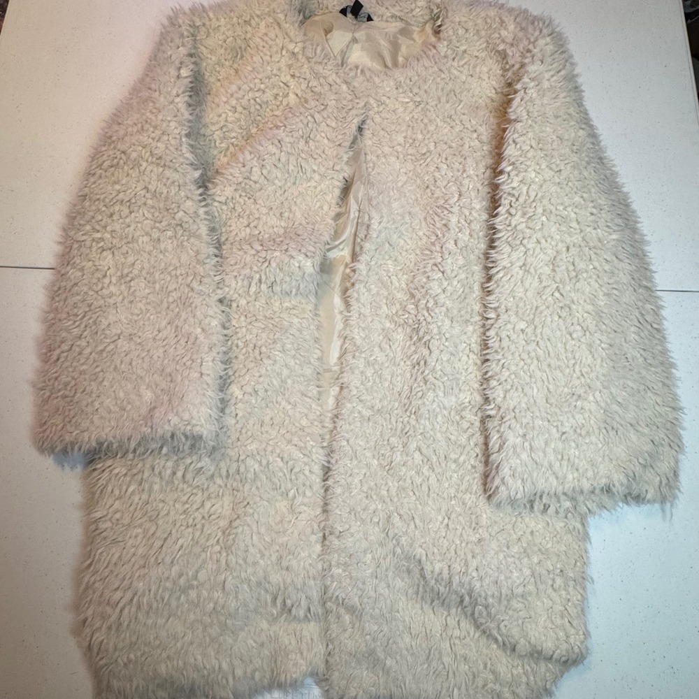 Velvet Heart Faux Fur Teddy Coat Cream Ivory Large Mob Boss Wife Luxury‎ Style